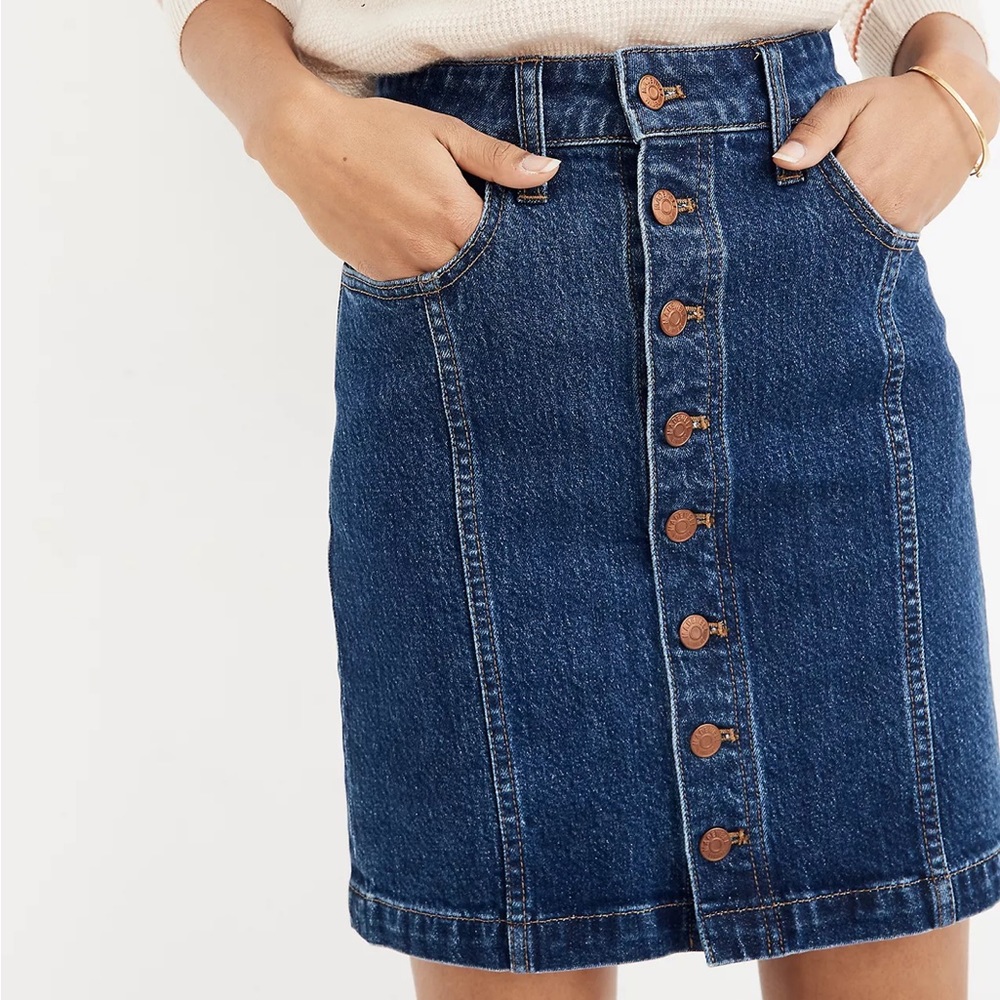 Classic Dark Blue Button-Front Denim Skirt